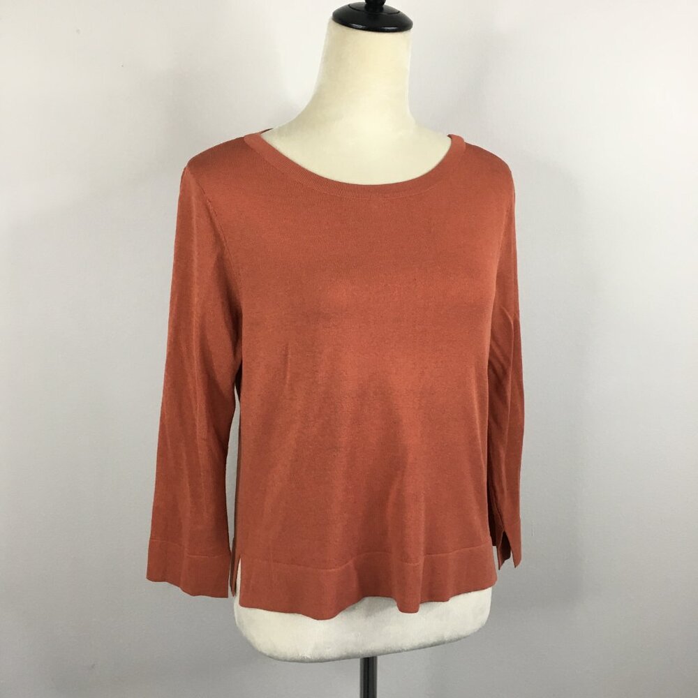 EILEEN FISHER Brown Italian Yarn Slit Sleeve & Hem Knit Sweater